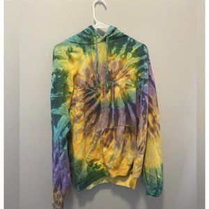 Vintage Spiral Swirl Tie Dye Yellow Green Purple Yellow Colortone Size XL hoodie